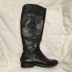 Jack Rogers Lisbeth Black Leather Tall Riding Boots Size 6 Back Zip